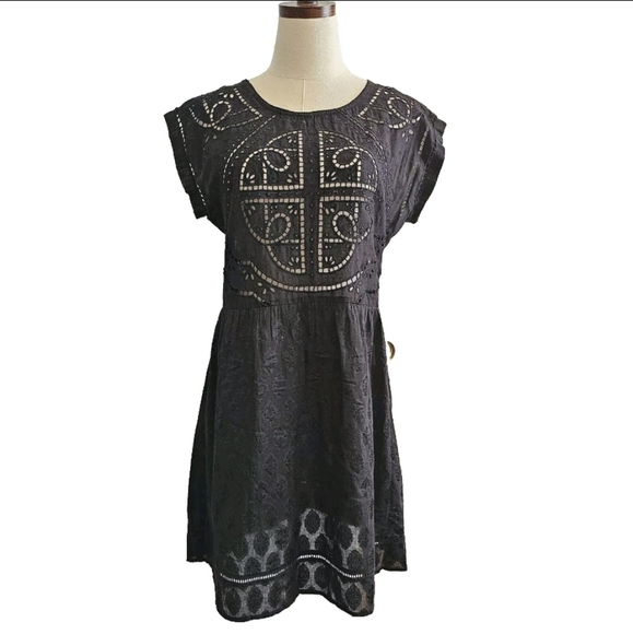 ANTHROPOLOGIE LBD Vanessa Virginia Small Embroidered Cutwork Black Eyelet Dress - Picture 1 of 14